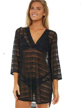 Jordan Taylor Black Mesh V-neck Swim Cover-up Tunic, NWT, S